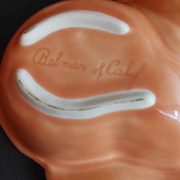 VTG Belmar Of California Pottery Pear Dish USA 320 Peach Double Bowl Set of 2 - Picture 8 of 9